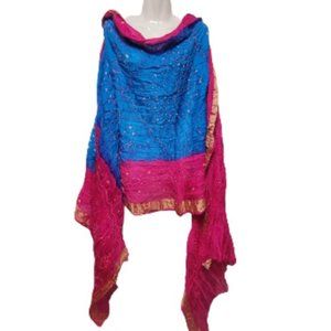 Silk Pink and Blue Scarf Silk Indian Dupatta Scarf